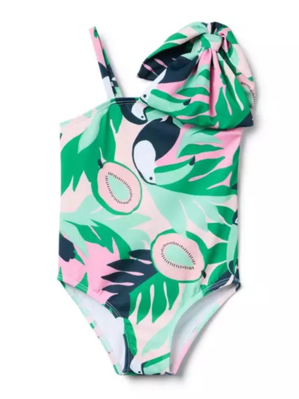 Janie and Jack Pink, Green & Navy One-Shoulder Tropical Girls Swimsuit